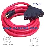25-Foot 20 Amp 12-Gauge Four-Source (Locking Male) Generator Cord 20501