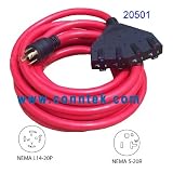 25FT 20A 4 Prong Twist Lock Plug Generator cordset L14-20P to 4NEMA 5-15 20R 20501