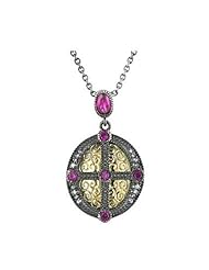 Pink Tourmaline Cubic Zirconia Tutone Crest Necklace
