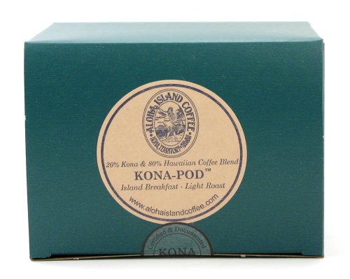 Aloha Island Coffee KONA-POD, Island Breakfast Light Roast, Kona & Hawaiian Coffee Blend,18-Count Coffee Pods