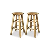 Set of 2 Solid Wood 24"H Kitchen Square Leg Bar Stools
