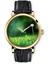 SPRAWL Aanalog Fashion Series Gold Ladies Watches of Genuine Black Leather Strap,Unique Wrist Watch for Women Girls Designed with Dandelion