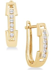14K White Gold Channel Invisible Set Round Diamond U Shape Hoop Earrings - (1/5 cttw)