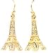 Gold Plated Sparkling Crystal 3D Eiffel Tower Paris France Theme Dangle Earrings