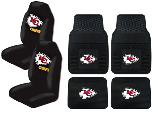 A Set of 4 NFL Universal Fit Front All-Weather Floor Mats and A Set of 2 Universal Fit Seat Covers - Kansas City Chiefs