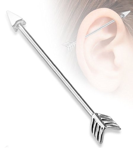 IndustriaL Bar 316L Surgical Steel Arrow Industrial Barbell 14 gauge 1 1/2