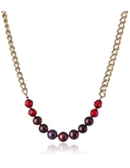 Red Potato Freshwater Cultured Pearl, Swarovski Elements and Gold Tone Chain Necklace, 16"+2" Extender