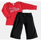 My Family Rocks! Infant Baby Red Long Sleeve and Pant Playwear Set Gift for New Babies for Baby's 1st Christmas