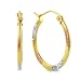 Three Color Diamond Cut Designer Hoop Earrings in 10K Yellow Gold