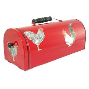 French Country Bread Box ~ Retro Chic Red Enamel w Black Trim Embellished with Decoupage... by Knobs & More Home Decor