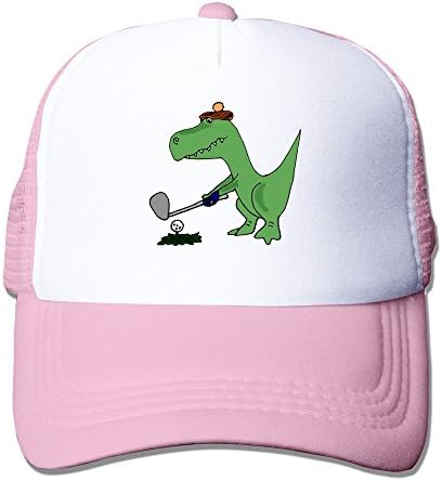 Handson Unisex Mesh Dinosaur Playing Golf Poster Running Cap Hat Pink