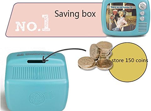 Vintage TV Mini Piggy Bank Coin Saving Box Money Jar with Photo Frame Christmas Gift (Red)