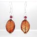 Garnet Gemstone, Oval Czech Glass Bead and Sterling Silver Dangle Earrings, #8632