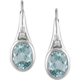 Sterling Silver Blue Topaz and Diamond Earrings by Amour