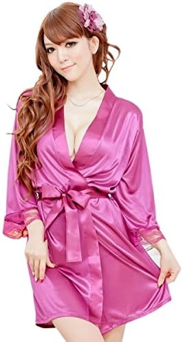 Hot 2015!!! MaxSale Sexy enchanting Kimono Style Satin Lace Bathrobe Lingerie Free Size (Purple)