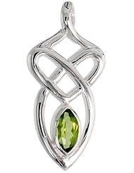Sterling Silver Celtic Motherhood Knot Pendant w/ Natural Peridot, 1 1/8 inch (29 mm) tall