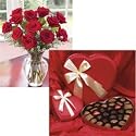 Valentine's Day Red Roses Combination Valentine Roses plus Chocolates in Heart-Shaped Box