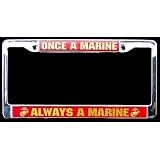 Metal Car License Plate Frame - Once a Marine Always a Marine Anchor and Globe Seal... 