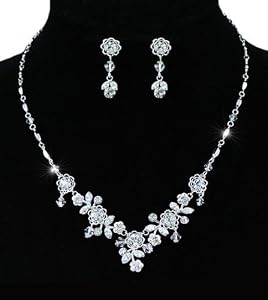 Jahrgang Kristall Blumen Funkelnde Strass Hochzeit Braut Halskette Collier Ohrringe Schmuckset