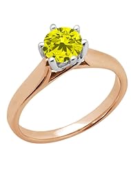 1.10 Ct Round Canary SI1/SI2 Diamond 18K Rose Gold Ring