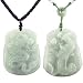 Natural Grade A Jadeite Jade Hand Carved Dragon and Phoenix Pendant Necklace Couples Set