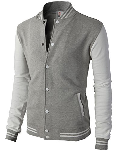 H2H Mens Slim Fit Varsity Baseball Jacket GRAY US S/Asia M (CMOJA083)