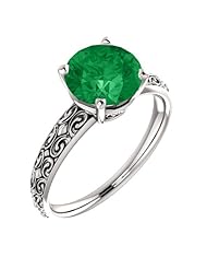 Platinum 8.00mm Round Cut Chatham Created Emerald Ring -- LIFETIME WARRANTY