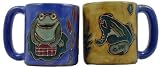 Set Of Two (2) MARA STONEWARE COLLECTION - 16 Ounce Coffee Cups Collectible Dinner Mugs - Frogs Blue/Yellow Design