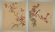 Pair of Original Chinese Watercolors on Silk -vintage brush painting / sumi with birds and flowers