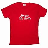 IMAGE OF Flirty Diva Tees Woman's LooseFit T-Shirt-Jingle My Bells-Red-White Size X-Small Fits 34 Inch Bust