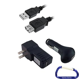 Gizmo Dorks Travel Wall and Car Charger Bundle with Carabiner Key Chain for the Sony Bloggie Sport HD Camera
