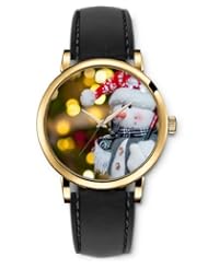 SPRAWL Aanalog Fashion Series Gold Ladies Watches of Genuine Black Leather Strap,Unique Wrist Watch for Women Girls Designed with Snowman