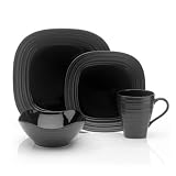 Mikasa Swirl Square 4-Piece Dinnerware Set, Black by Mikasa