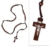 Brown Wood And Macrame Rosary 19 Inches With Crucifix