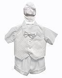 White Baby Boy Tuxedo Short Suit Set, Shirt, Vest, Bow tie, Hat