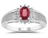Ruby and Diamond Flower Ring 10k White Gold