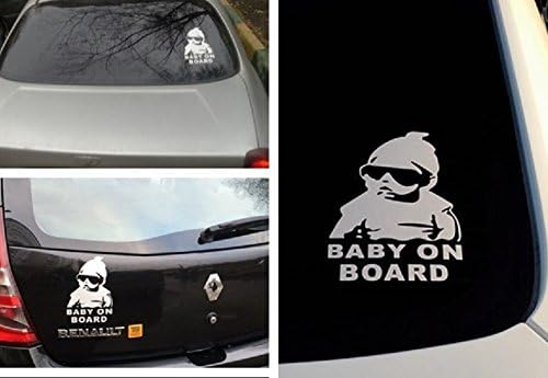 MOKRIL 1-Pack or 2-Pack Baby on Board Baby in Car Safety Sign Exterior Waterproof Vinyl Car Decal Sticker (Baby in Sunglasses, 2-Pack)