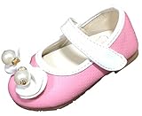 chocochild パール ビーズ リボン 子供用 フラット ヒール パンプス キッズ シューズ (15cm, ピンク)