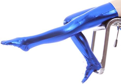 Bling Girl Women's Wet Look Thigh High Stockings Spandex Long Gloves Set Royal Blue