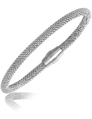 Sterling Silver Rhodium Plated Popcorn Motif Bangle