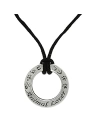 Sterling Silver Animal Lover Ring Pendant with Black Cord Necklace