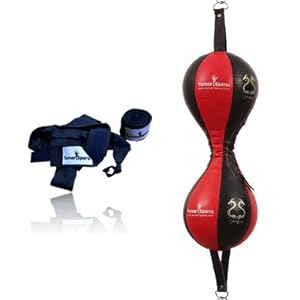 Quality Rexion Double End Speedball Punching Ball And Straps Punching Ball Boxing Red / Black With Poly Cotton Weight Lifting Kick Boxing Hand Wraps With Velcro Closure Straps Black 3.5 M