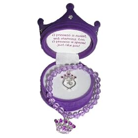 Girls Purple Princess Jewelry Set~ Tiara Necklace in Crown Box and Lavender Beaded Bracelet