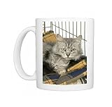 Photo Mugs of Cat. Tiffanie cat. Mother lying in cage with kitten (6 weeks old) from Ardea Wildlife Pets