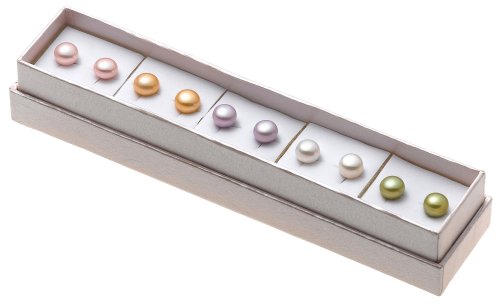 5 Pair Set Dyed Multicolor Pastel 8-8.5mm Freshwater Cultured Pearl Earrings under The Jewelry Store