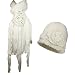 Fashion Large Flower Ruffle Laciness Knitted Beanie Cap Hat and Long Scarf Set - White
