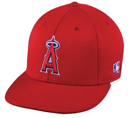 MLB BAMBOO-FLAT BRIM Flex FITTED Sm/Md Los Angeles ANGELS Home RED Hat Cap