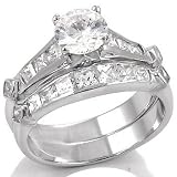 Cubic Zirconia Silver Wedding Ring Set - size 5