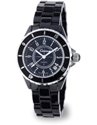 Womens Black Ceramic Watch with 18k White Gold Plated Stainless Steel (118022-f)