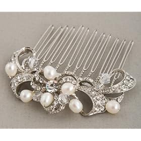 Antique Silver Rhinestone and Pearl Bridal Hair Comb Antique Silver Rhinestone and Pearl Bridal Hair Comb